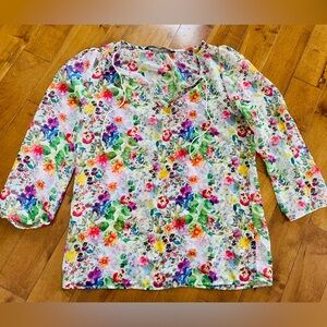Zara Multicolor Floral Long Sleeve Tie Neck Blouse